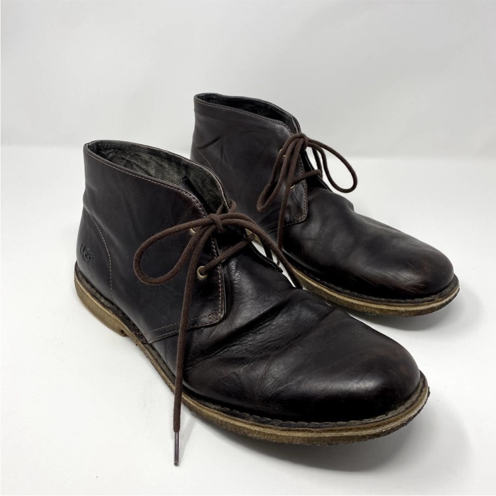 UGG Mens Dark Brown Leather Lace Up Ankle Boot 12